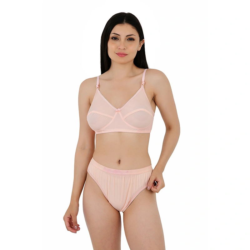 Blush pink bra and panty lingerie set - lingerie ecommerce photography by Lohar Studio Delhi